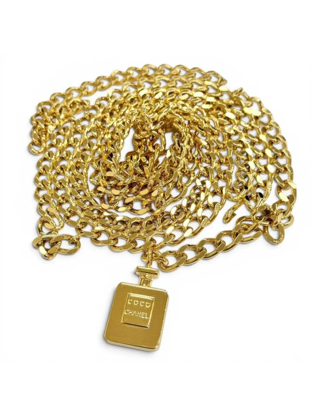 Chanel Logo Perfume Bottle Charm Double Chain Belt 81 Gold Gorgeous
